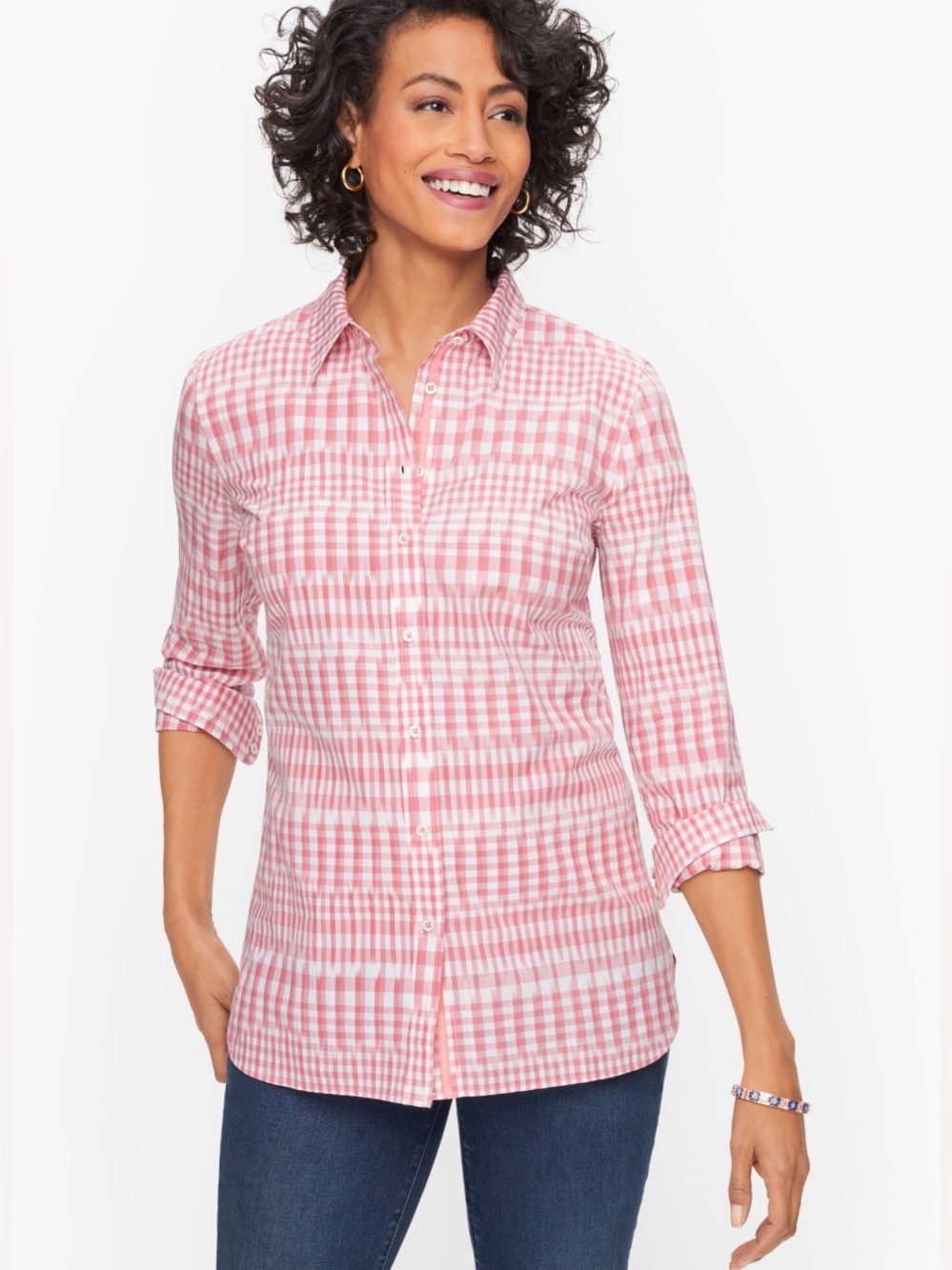 Talbots Pink & Cream Classic Cotton Shirt - Desert Ikat, Large